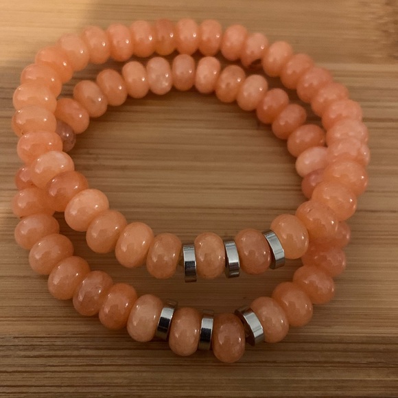 Pair of stretch bracelets 5x8mm Natural Rondelle Stone Orange. Brand new - Picture 2 of 2